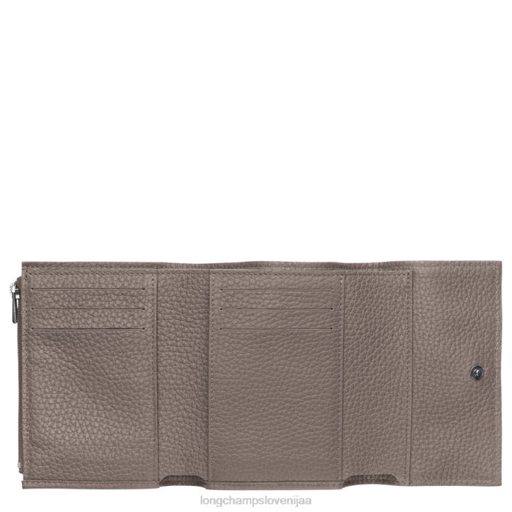 NR0N570 usnjeni izdelki siva ženske Longchamp Roseau Essential kompaktna denarnica