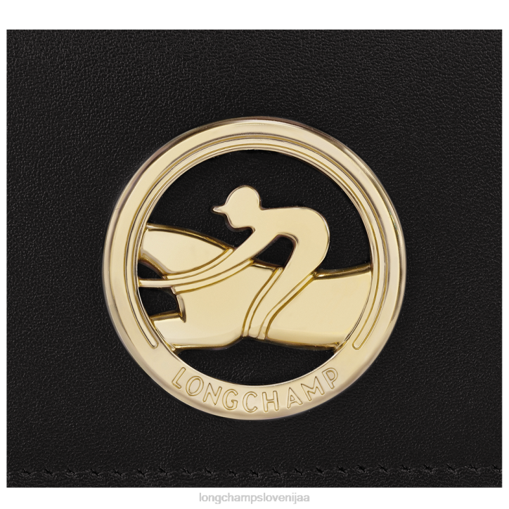 NR0N516 usnjeni izdelki Črna ženske Longchamp box-trot denarnica za kovance z naramnico