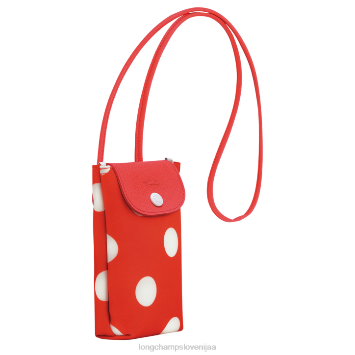 NR0N676 usnjeni izdelki oranžna ženske Longchamp etui za telefon iz kolekcije le pliage z usnjeno čipko