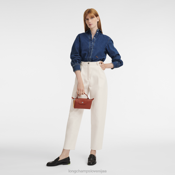 NR0N679 usnjeni izdelki terakota ženske Longchamp le pliage mestna torbica z ročajem
