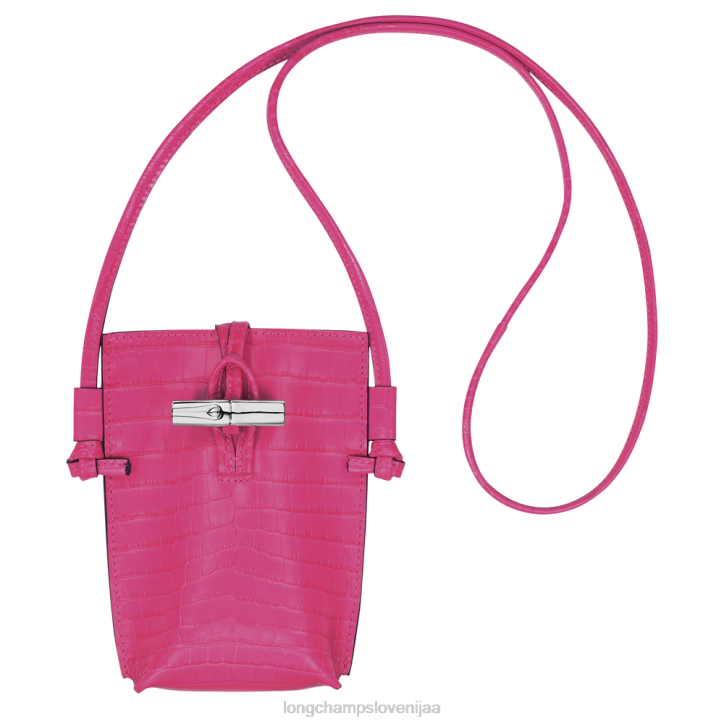NR0N689 usnjeni izdelki fuksija ženske Longchamp Roseau kroko etui za telefon s čipko