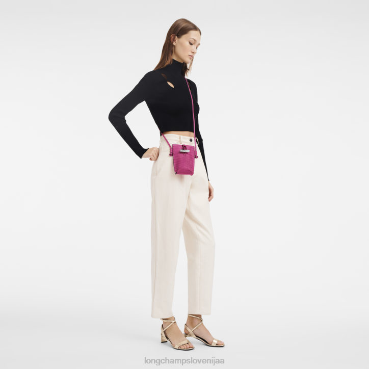 NR0N689 usnjeni izdelki fuksija ženske Longchamp Roseau kroko etui za telefon s čipko