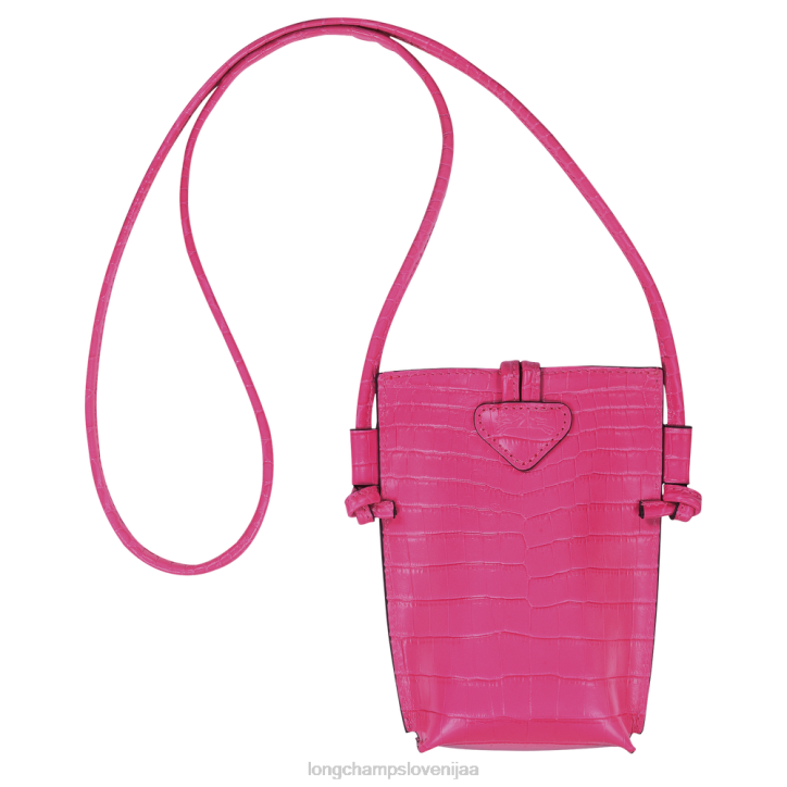 NR0N689 usnjeni izdelki fuksija ženske Longchamp Roseau kroko etui za telefon s čipko